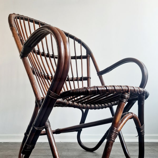 ROHE Noordwolde vintage Bambus Sessel Designer DIRK van SLIEDREGT made in Holland Rarität mid century Armlehnen Stuhl braun