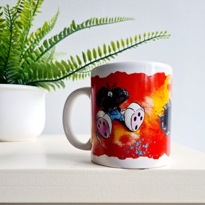 90s DIDDL MAUS Becher "Achtung! Hochexplosive Flüssigkeit" Sammler Tasse  weiß bunt Deko selten Thomas Goletz made in Germany