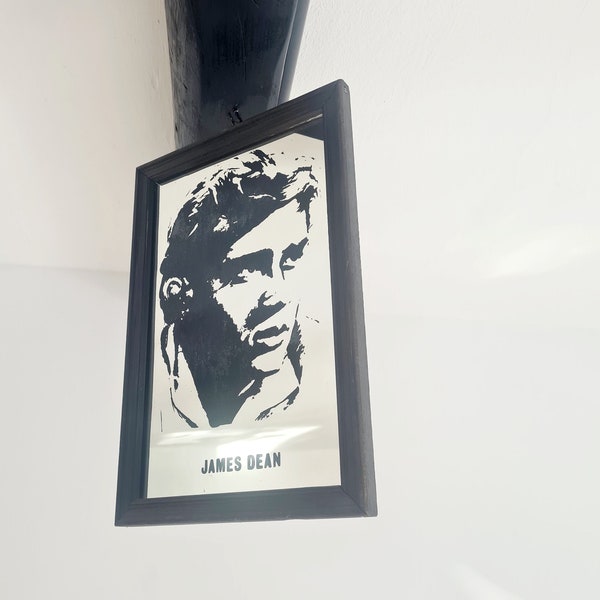 JAMES DEAN SPIEGEL Bild vintage Stilikone der 50er schwarz gerahmt Holz Glas bedruckt selten