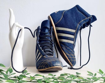 ADIDAS vintage DENIM High Top Turnschuhe 2003 Diseñador Schnürschuhe blau Schuhe selten
