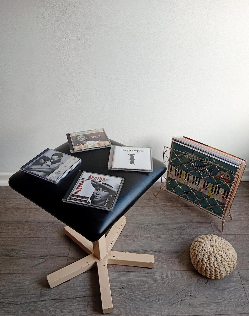 Industrie Werkstatt Hocker Vintage Loft Sternfuß Mid Century 60er 70er schwarz beige image 1