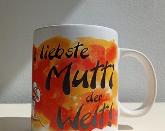 90s DIDDL MAUS Becher "Die liebste Mutter der Welt" Sammler Tasse weiß orange Schrift schwarz Motiv Mutter Kinder Deko selten Thomas Goletz