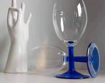 LUMINARC FRANCE Weingläser vintage 2er-Set Glas Stengel Stil blau 80s Glas Deko made in France