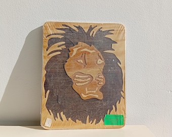 Löwen 90s Wandbild Puzzle Vintage  Handwerkskunst Holz Deko made in Simbabwe Originalverpackung