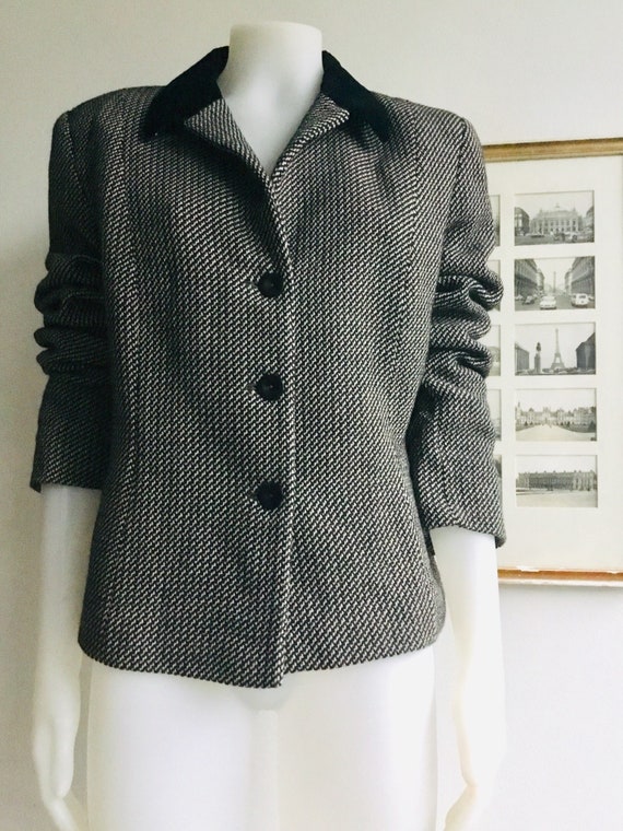 Mitt vrouw Eerder LASSERRE PARIS Vintage Blazer Jacke Samtkragen Schwarz Weiß - Etsy