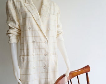 ESCADA Blazer by MARGARETHA LEY vintage Designer Jackett made in Germany kariert cremeweiß beige braun Gratis original Escada Kleiderbügel