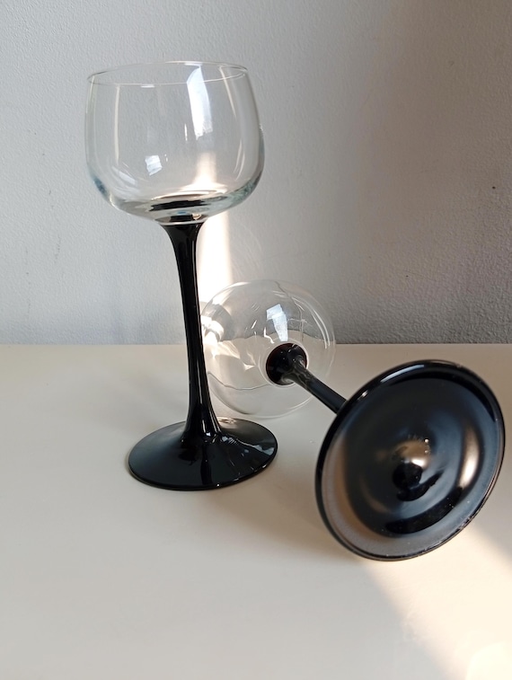 LUMINARC Likörgläser vintage 80s Gläser made in France 2er-Set Design schwarzer Stil Stengel