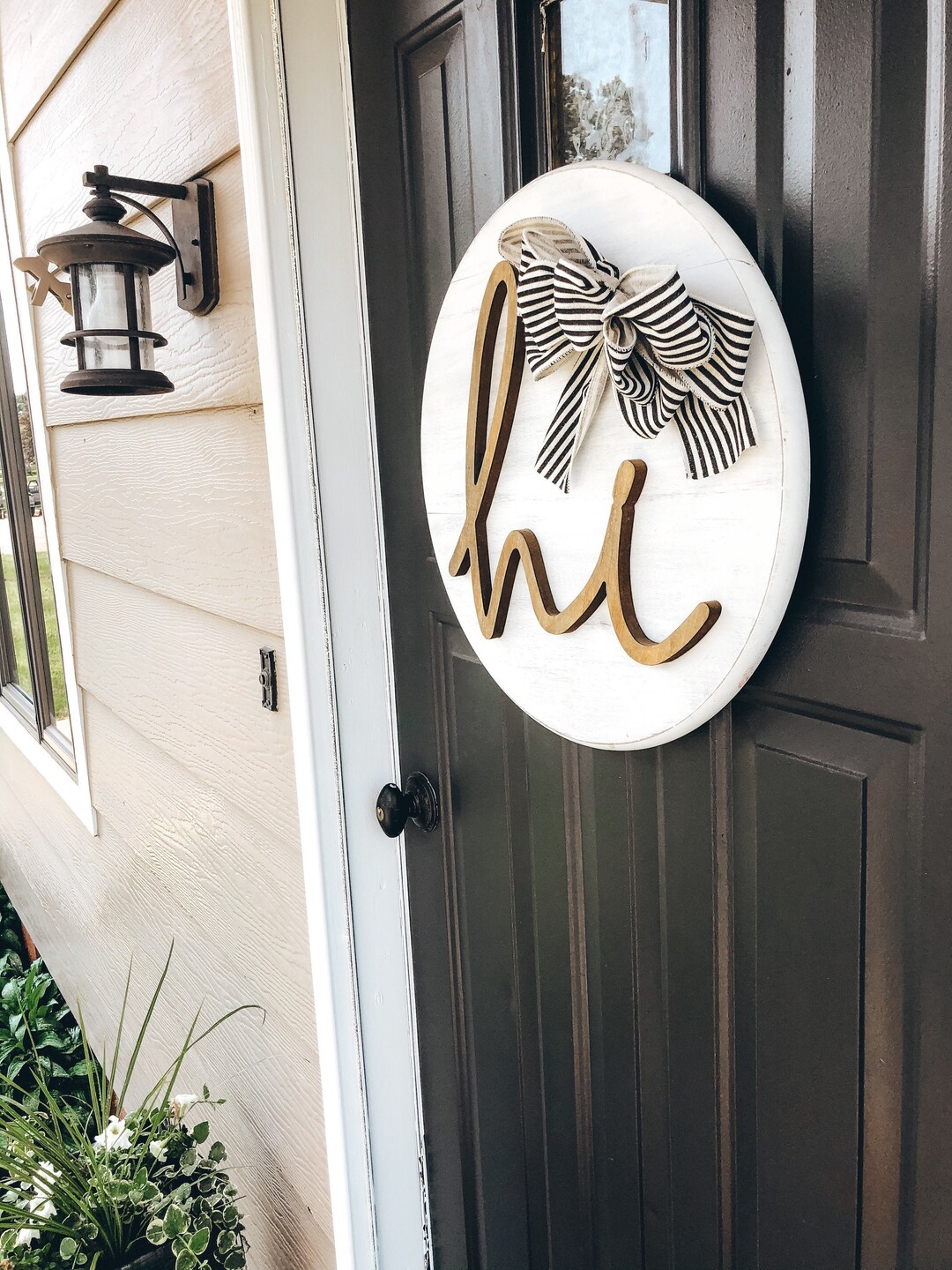 Hi Door Hanger Round Door Hanger Sign Door Hanger With Bow Rustic Sign ...