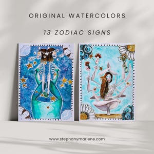 13 Signos del zodiaco Acuarelas originales • MISS CATRINA Día de Muertos Mexicana Fok (2017)