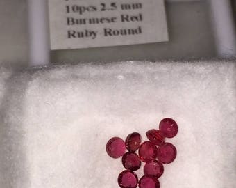 2.5 mm, 10pcs of Burmese Red Ruby-Round