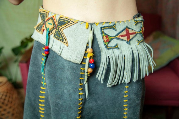 Vintage beaded fringe skirt Mid century 50s suede… - image 2
