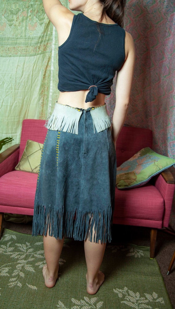 Vintage beaded fringe skirt Mid century 50s suede… - image 7