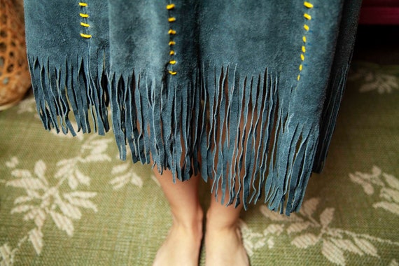 Vintage beaded fringe skirt Mid century 50s suede… - image 3