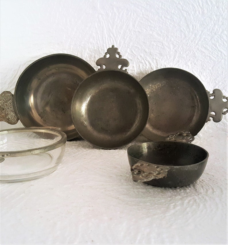 Set Of 5 Ancient Pewter Bowls Etain Bowls Tastevin