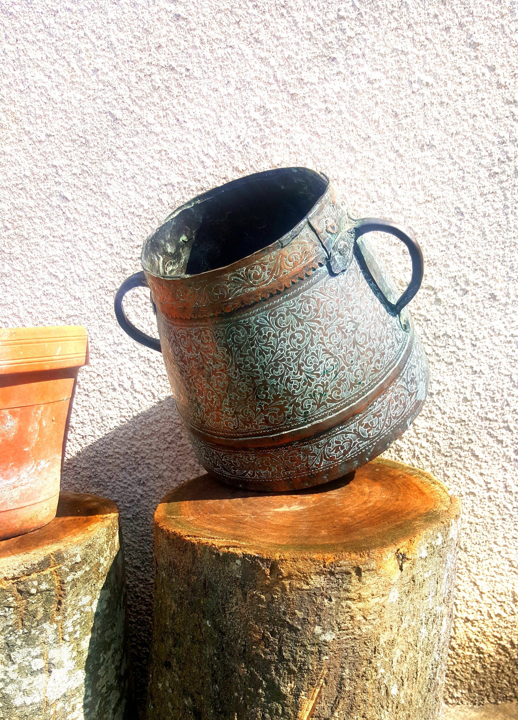 Free Shipping/Antique French Copper Bucket With Two Handles