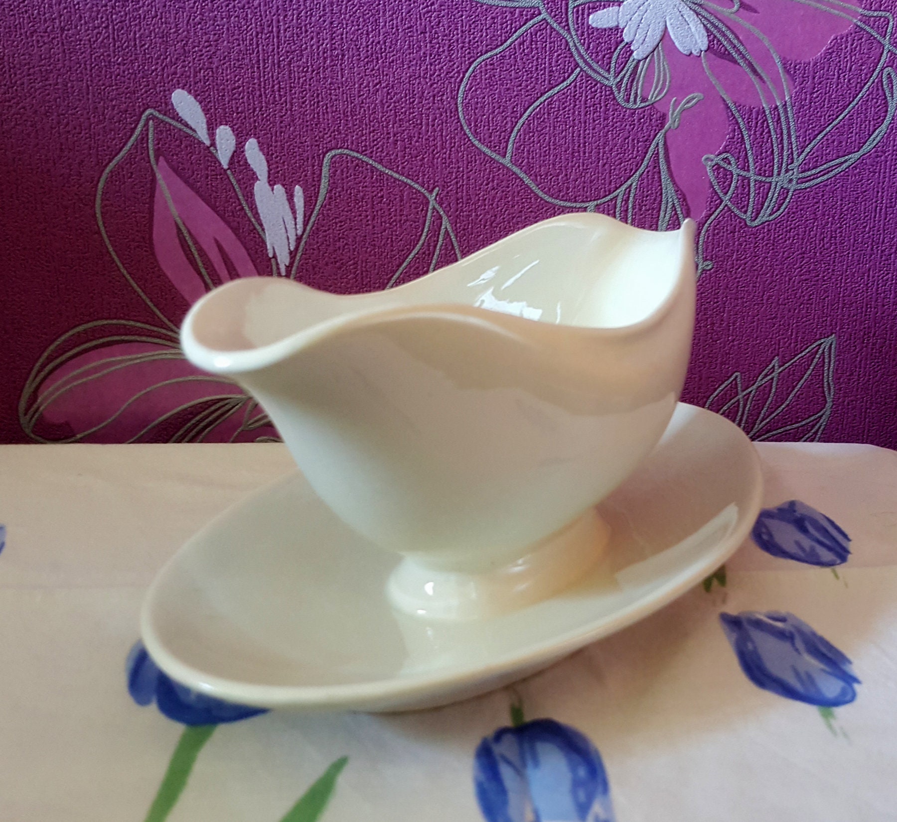 French Luneville Souce Bowl With It's Own Plate/ France