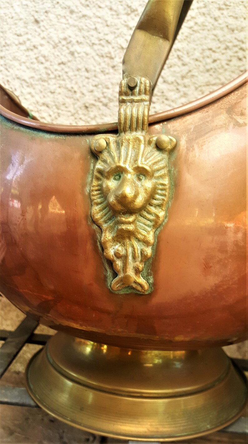 French Vintage Small Copper Bucket With Copper and Two Ceramic Handles