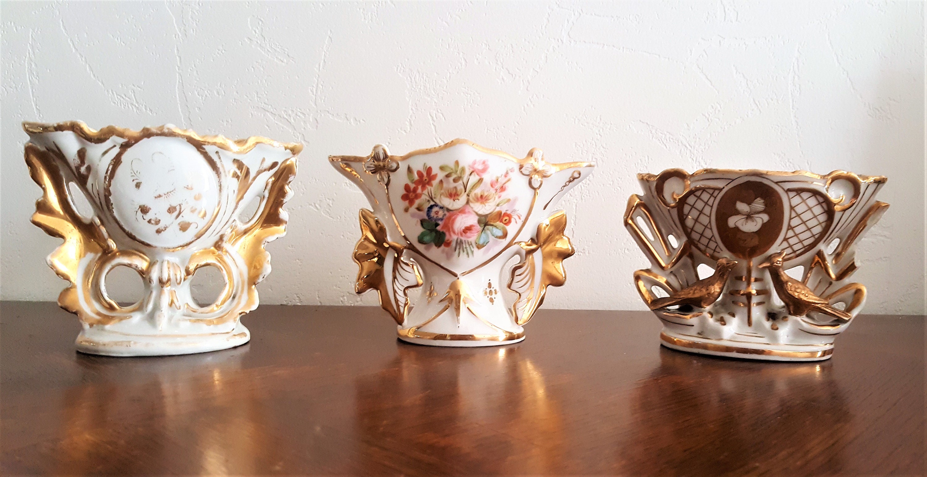 Set Of 3 French Antique Napoleon Iii Vases Marring/Porcelaine de Mariage Ii