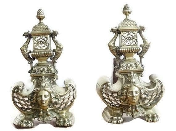 Majestic Antique Bronze Andiron/Circa 1750 Chippendale Period/English Andiron