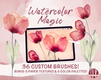 Watercolor Magic — Realistic Watercolor Procreate Brushes, Palettes & Paper Textures — A Watercolor Studio Set For iPad — Digital Download