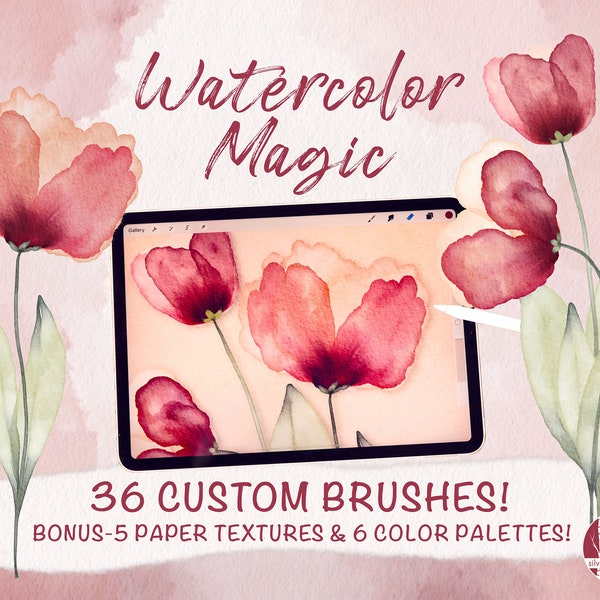 Watercolor Magic ~ Procreate Brushes, Palettes & Paper Textures ~ Paint Beautiful Digital iPad Art