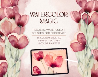Realistic Watercolor Procreate Brushes, Palettes & Paper Textures — Watercolor Magic is a Digital Download Brush Set For iPad