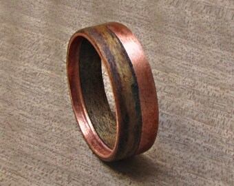 Walnut Wood And Copper Wedding Ring Rustic Mens Wedding Band Etsy