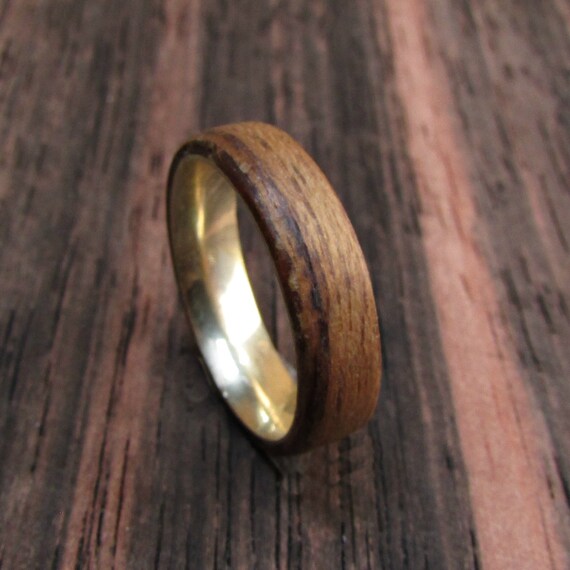 Rustic 14k Gold And Teak Wood Wedding Band Alternative Mens Etsy