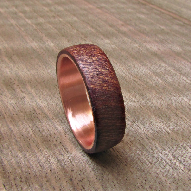 Burgundy Wood And Copper Wedding Band Dark Red Men S Etsy