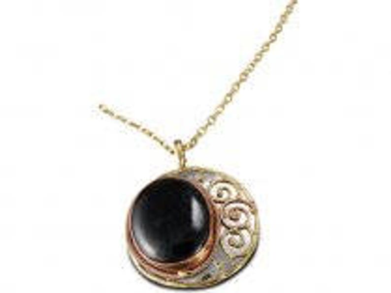 Copper Brass Necklace Nickel Free Black Onyx Pendant Boho Chic Handmade