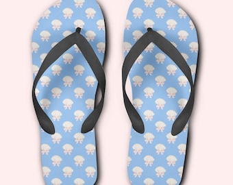 Seashell Flip Flops || Printed Flip Flops || Coastal Flip Flops || Beach Sandals || Adult Flip Flops || Winter Sun Holiday