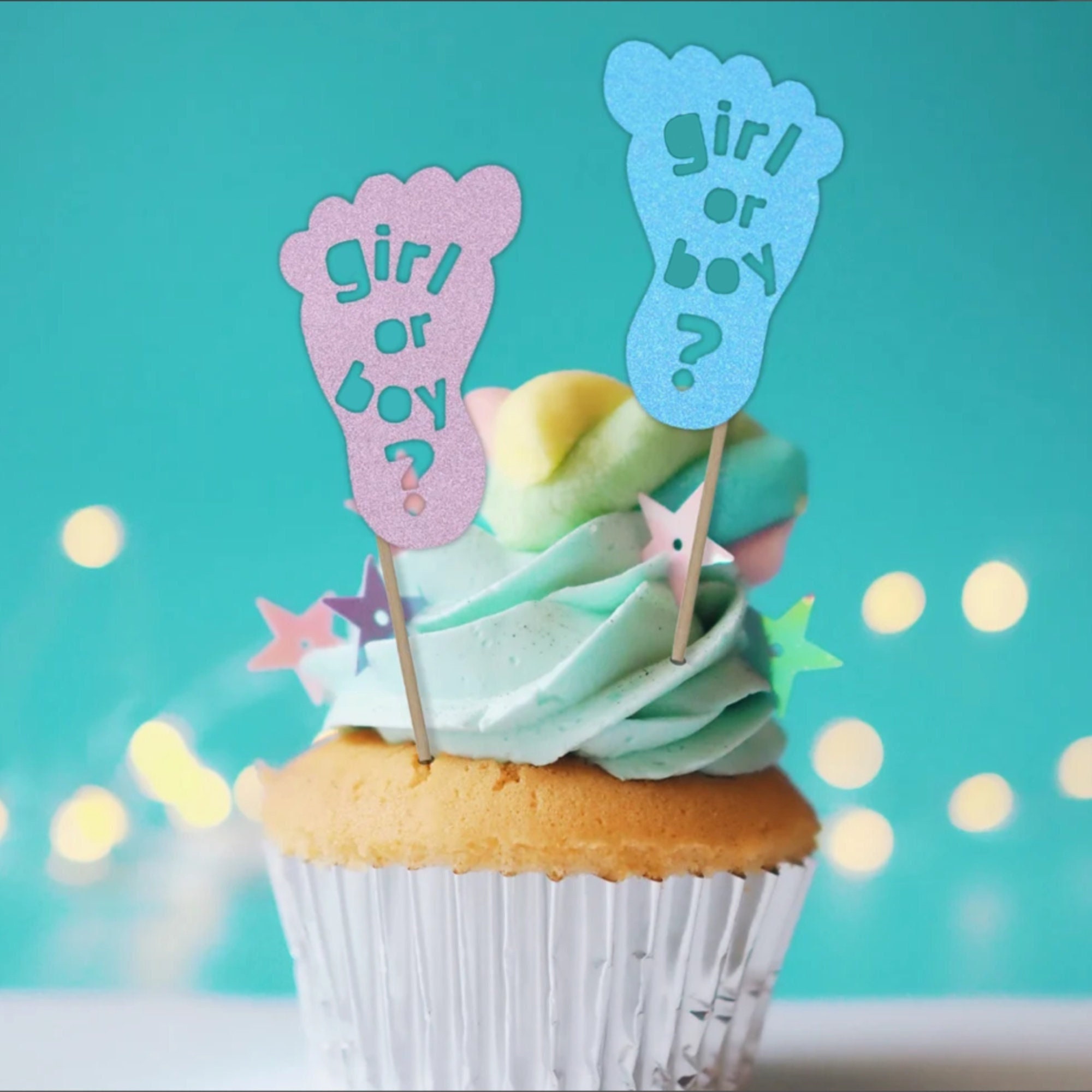 Girl or Boy Toppers Gender Reveal Cupcake Toppers Baby Feet - Etsy