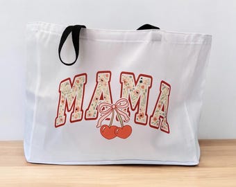 Bolsa Tote para Mamãe || Bolsa Tote Cereja || Bolsa para o Dia das Mães || Bolsa Tote Floral para Mamãe || Bolsa de Lona Reutilizável || Sacola de Compras para Mamãe || Presentes para o Dia das Mães