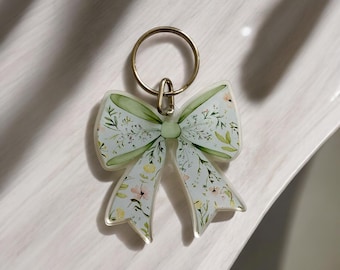 Floral Bow Keyring || Summer Keychain || Bow Keychain || Mothers Day Gift Ideas || Acrylic Bow Keyring