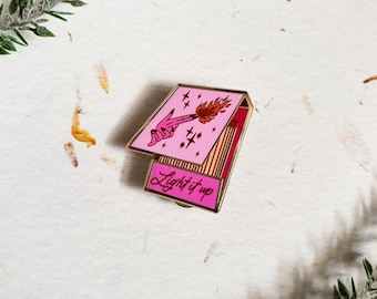 Retro Pink Matchbox Enamel Pin | Motivational Matchbox Pin | Light it Up Enamel Pin | 80s Retro Matches Pin | Pink Matchbox Enamel Pin