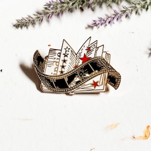 Cinema Film Book Club Enamel Pin | Movie Lover Pin | Movie Night Enamel Pin | Film Book Stack Enamel Pin | Film Nerd Gift | Filmmaker Gift