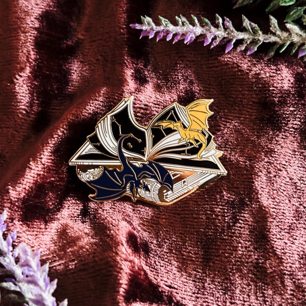 Fantasy Dragon Book Stack Enamel Pin: Bookish Reader Pin