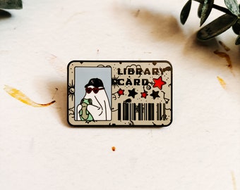 Cute Ghost Library Card Enamel Pin | Library Card Enamel Pin | Bookish Inspired Enamel Pin | Small Ghost Enamel Pin | Bookish Enamel Pin