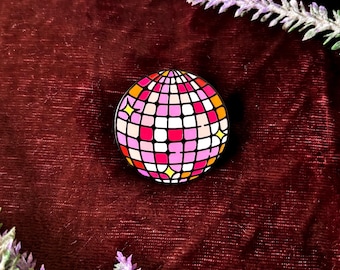 Retro Pink Disco Ball Enamel Pin: 80s Party Flair