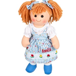 Personalised 'Amelia' Rag Doll, My First Soft Baby BlueToy Doll,  Embroidered Traditional Dolly For Toddlers UK