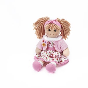 Personalised My First Soft Rag Doll, Pink Sweetheart Rag Dolly Including accessories, Embroidered Baby Girls Gift, Suitable From Birth UK