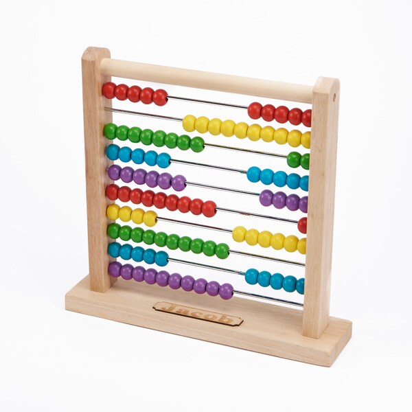 Personalised Wooden Abacus, Colourful Counting Toy, Montessori Mathematical Gift, 18 month Custom Gift, Traditional Toy, Bead Board.