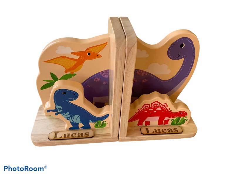Personalised Wooden Children's Dinosaur Bookends Playroom Etsy UK