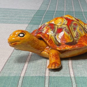 Vintage Hand Decorated Drip Glazed Turtle Trinket/Jewelry Box- Initialed