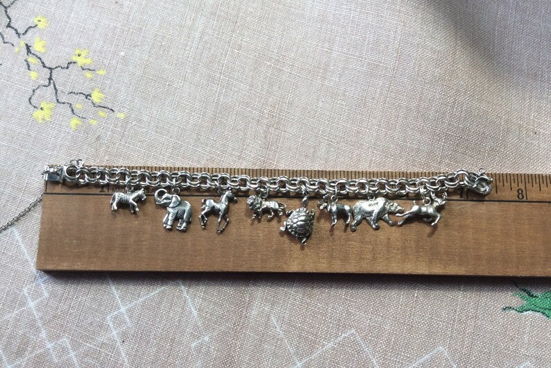 Wells Sterling silver double round cable link multi animal charm bracelet