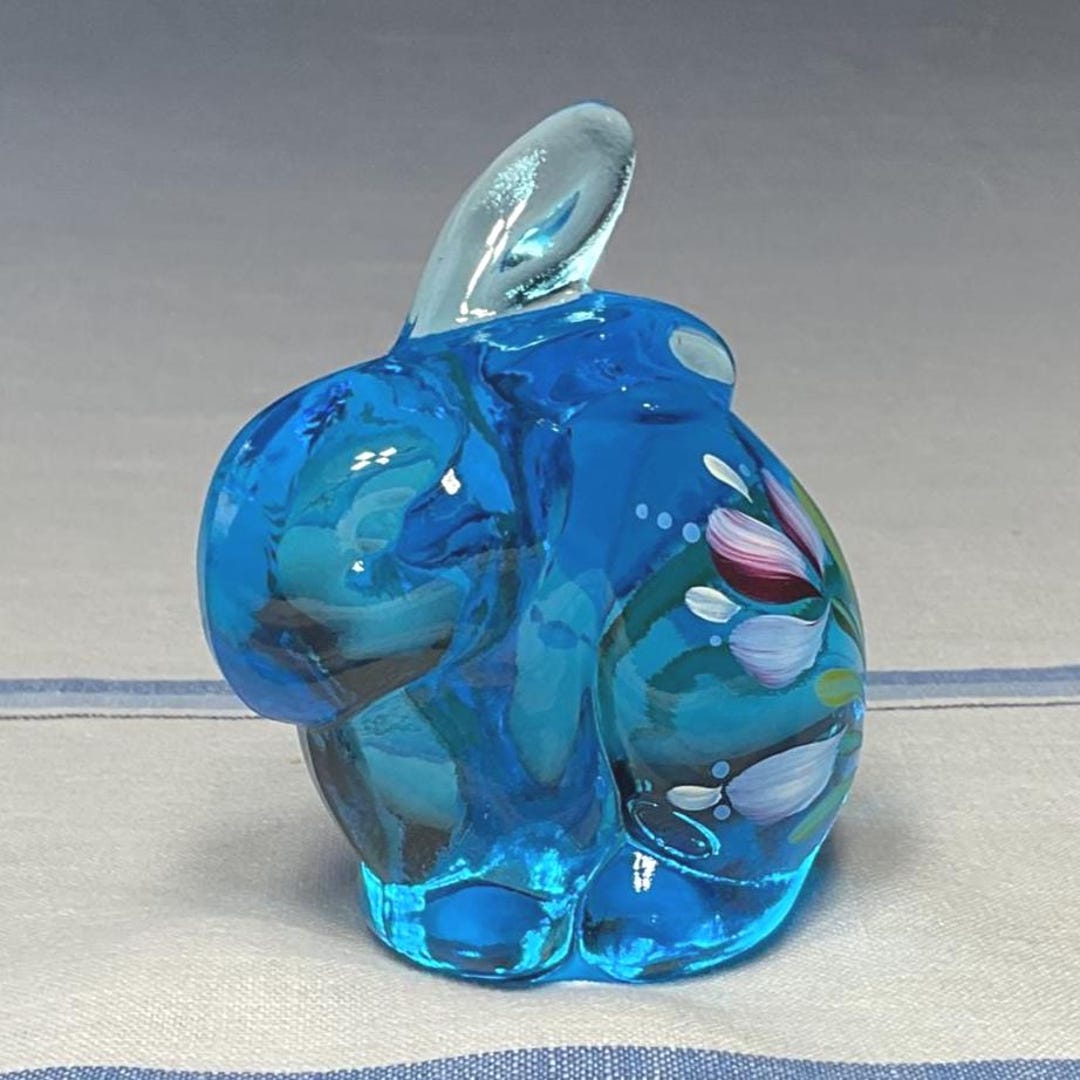Fenton Hand Painted Celeste Blue Bunny Rabbit Figurine - Decorator ...