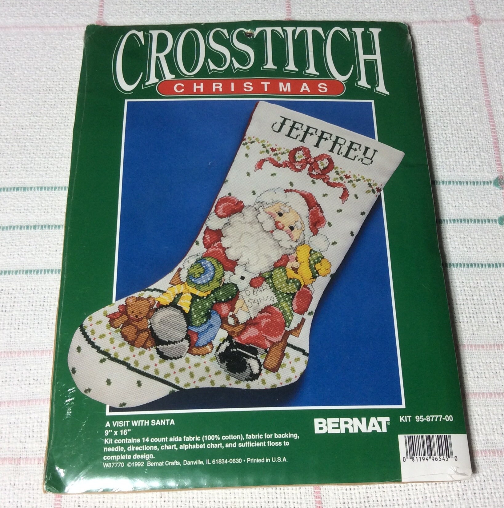 Bernat Crosstitch Christmas A Visit With Santa Stocking Kit No. 95-8777-0  Dated 1992 