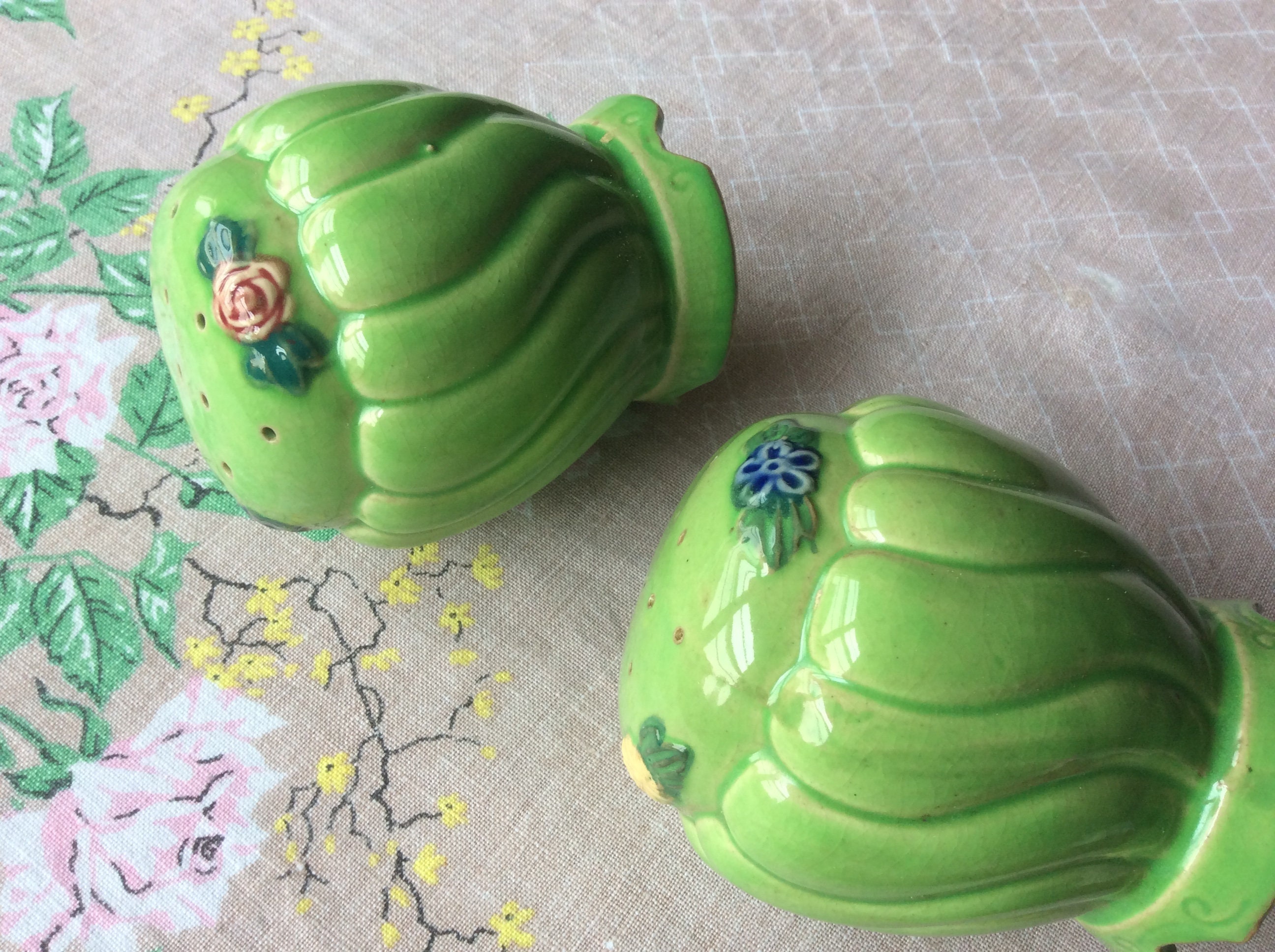 Pair of oversized green ceramic salt and pepper shakers with Etsy
