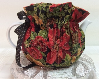Christmas/Winter Multi Floral Print Fabric Tea Cozy – Two Sizes: Standard and Large