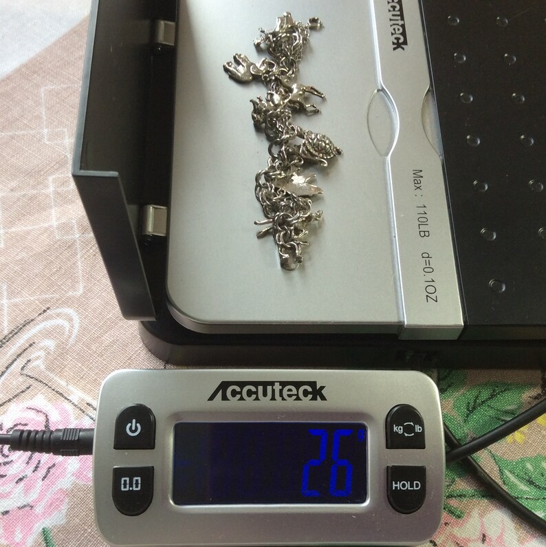 Wells Sterling silver double round cable link multi animal charm bracelet